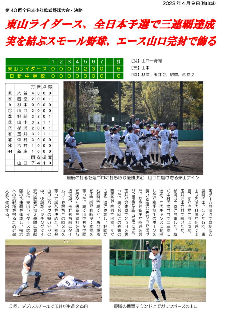 第40回 全日本少年軟式野球大会（第9期生）